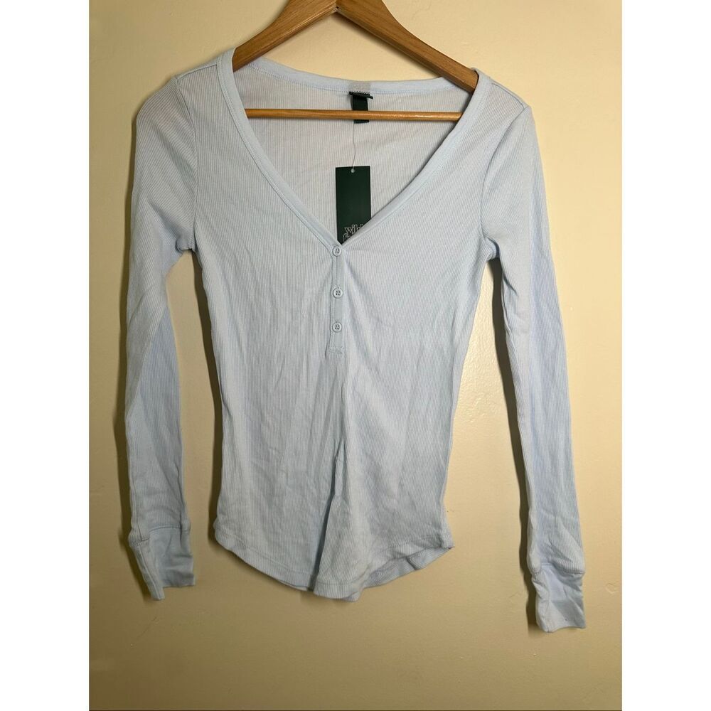 🌸 Wild Fable Light Blue Long Sleeve Henley Women’s Size Small New